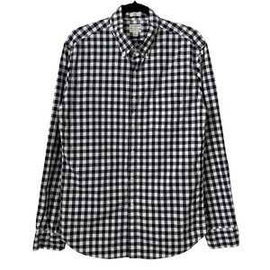 J. Crew Shirt Mens Large Navy White Slim Fit Secret Wash Organic Cotton Check